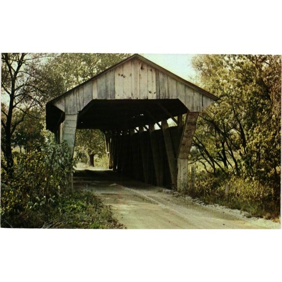 The Chambers Road Covered Bridge Delaware County Ohio Postcard Travel Vintage - Picture 1 of 2